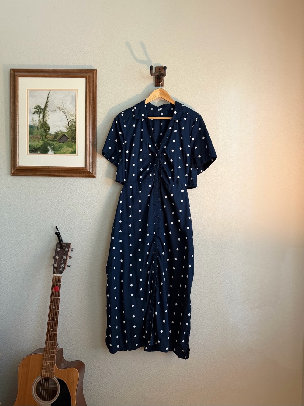 Old Navy Navy and White Polka Dot Maxi Dress